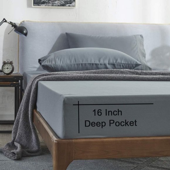 New King Size Dark Grey Microfiber Bed Sheets Set 4 Piece with Fluffy Soft King - Picture 3 of 7